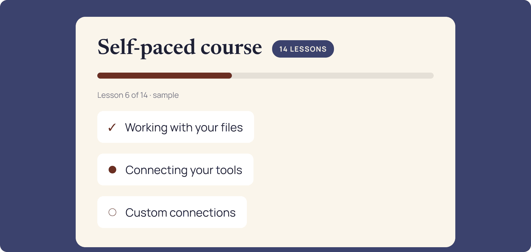 The self-paced AI Cowork course: 14 lessons.